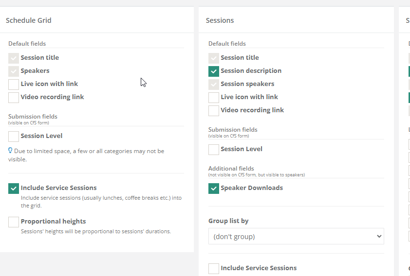 default session fields