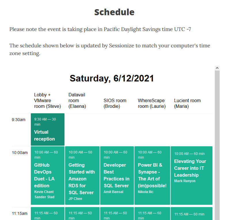 data.sql.saturday LA schedule