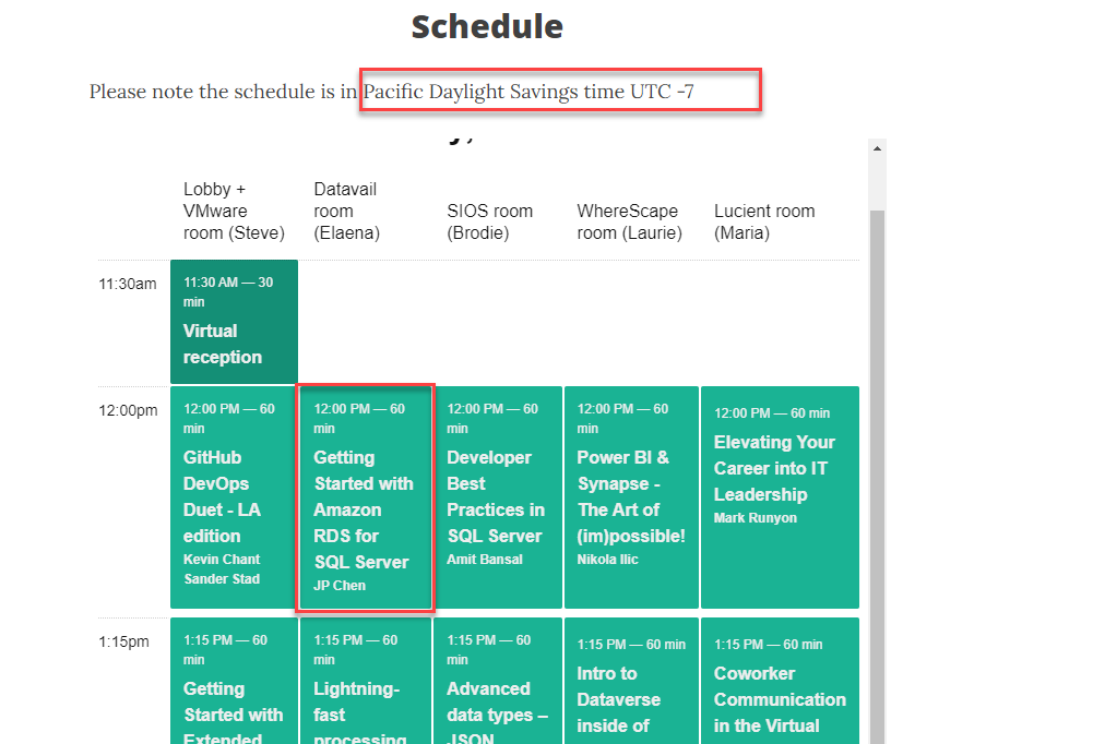 data.sql.saturday LA schedule