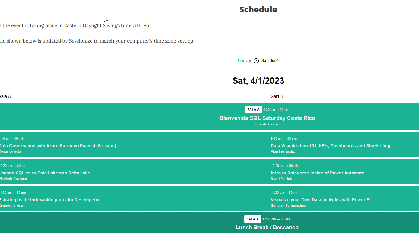 Schedule view on the site